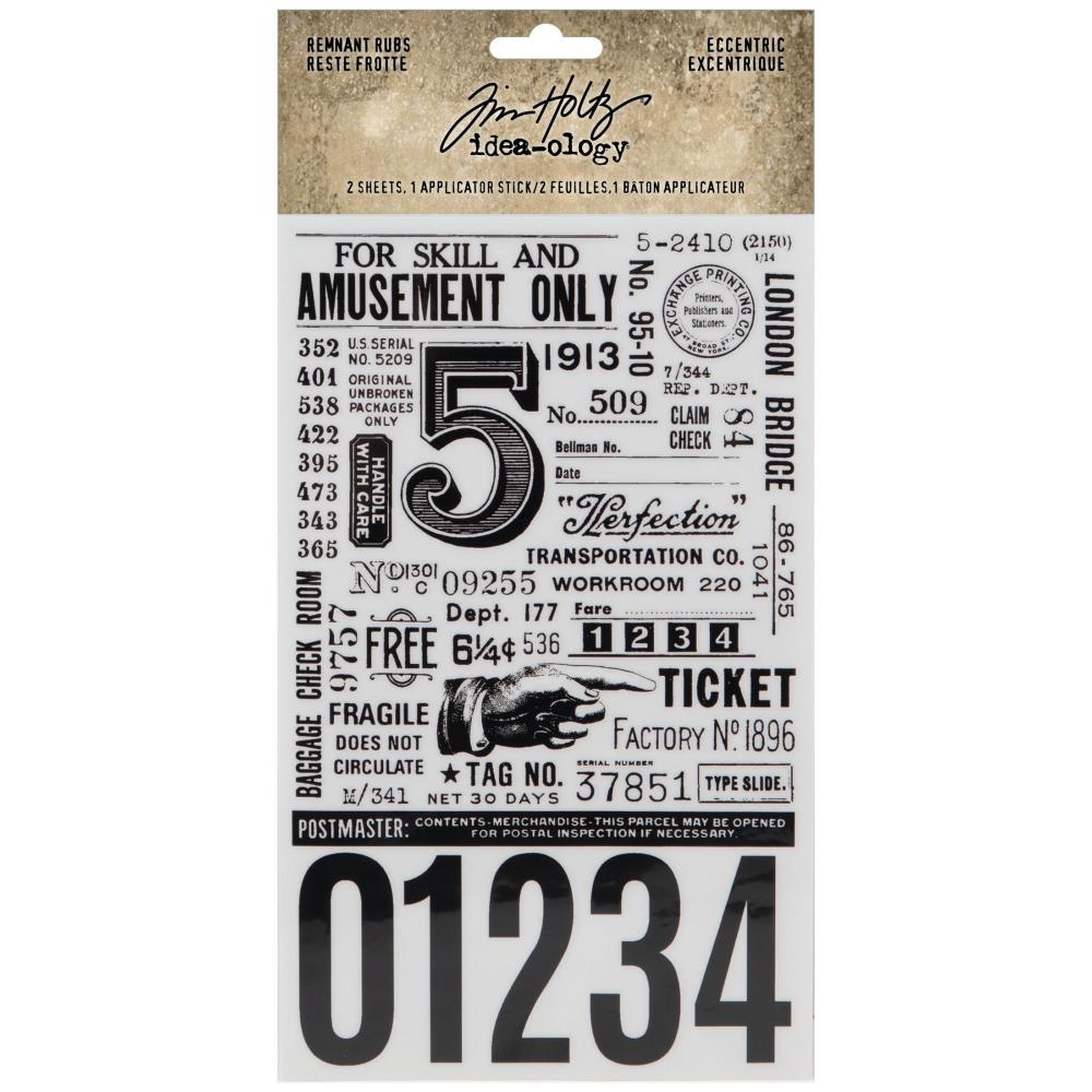 Tim Holtz Rub-ons choose Tiny Text, Gilded Accents, Specimen, Halloween, Eccentric or Christmas