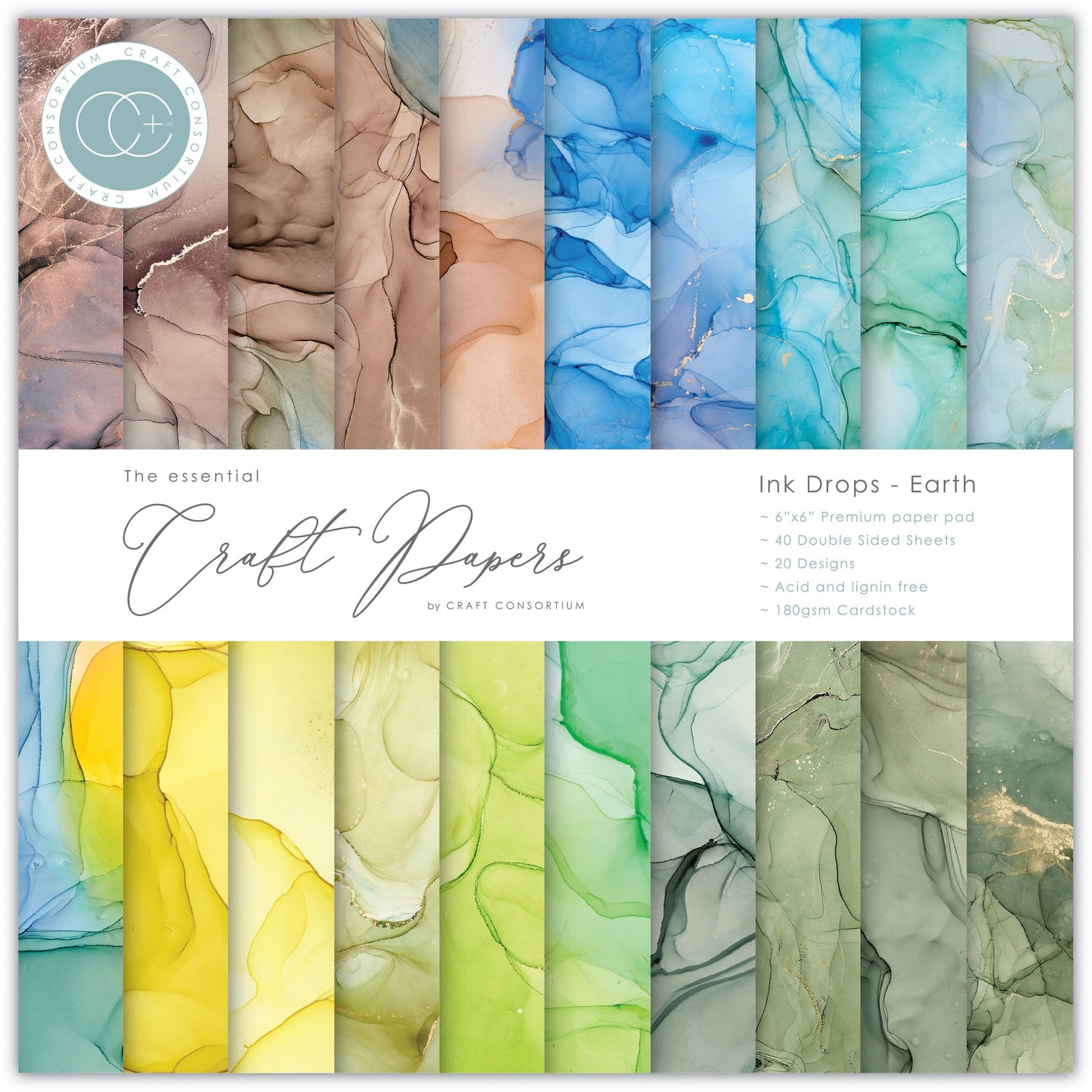 Ink Drops - Earth 6x6 scrapbook cardstock paper pad Craft Consortium