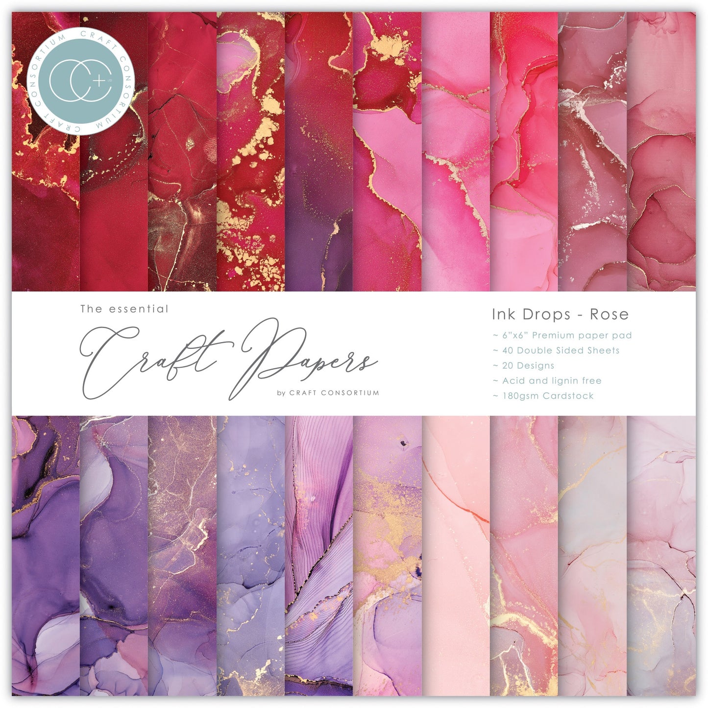 Ink Drops - Rose 6x6 scrapbook cardstock paper pad Craft Consortium