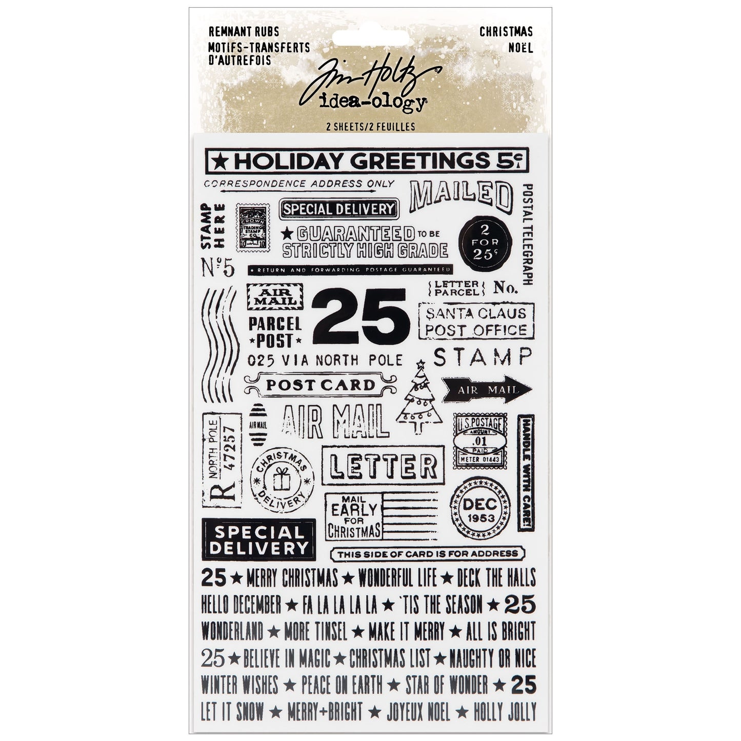 Tim Holtz Rub-ons choose Tiny Text, Gilded Accents, Specimen, Halloween, Eccentric or Christmas