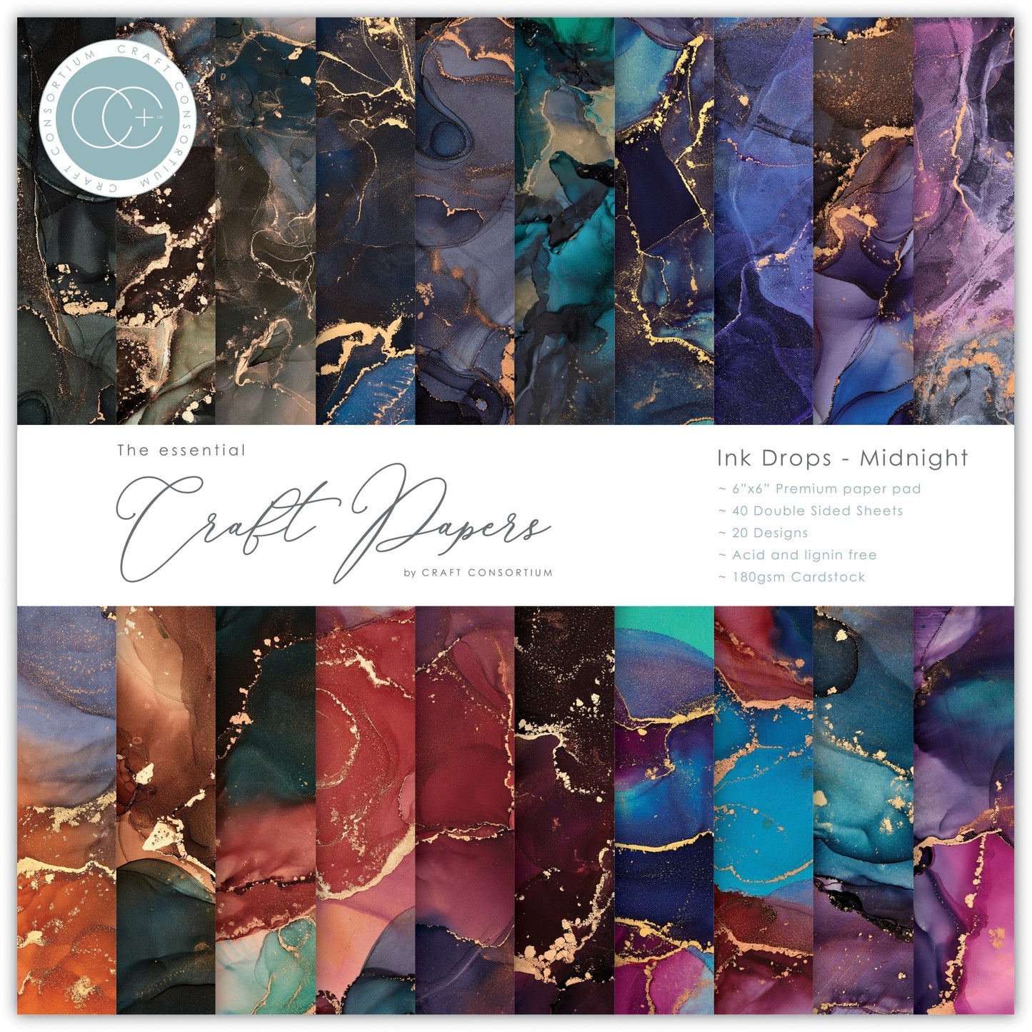 Ink Drops - Midnight 6x6 scrapbook cardstock paper pad Craft Consortium