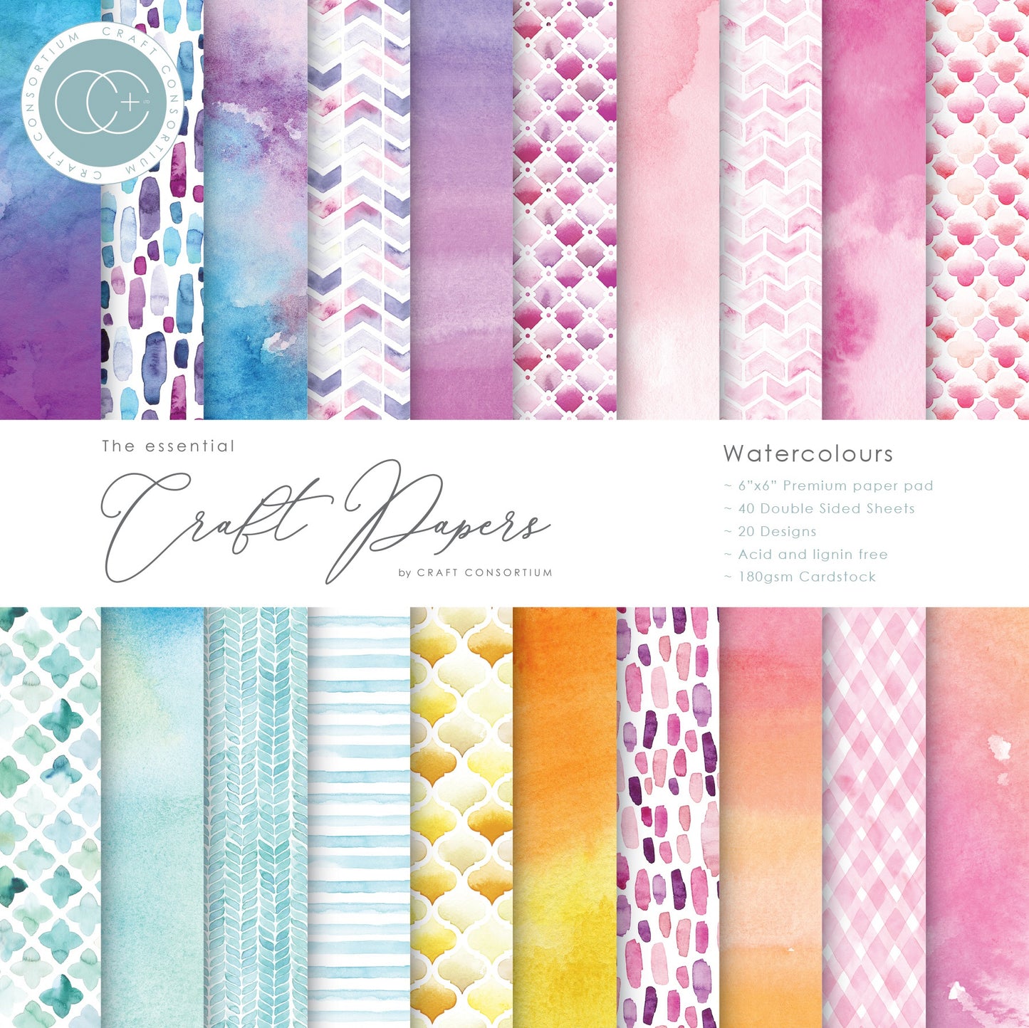 Watercolours 6x6 scrapbook cardstock paper pad Craft Consortium