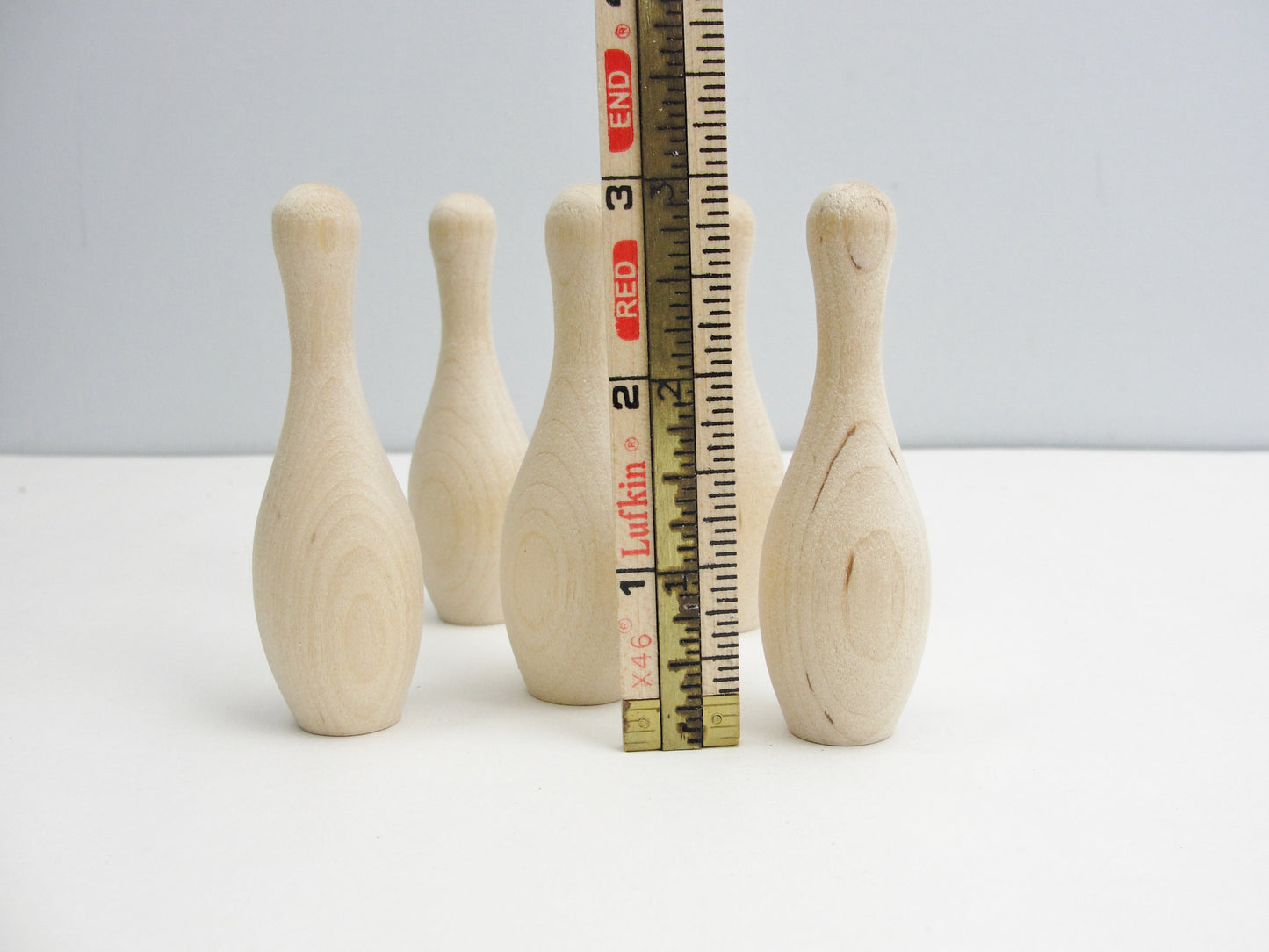 Miniature wooden bowling pins set of 5