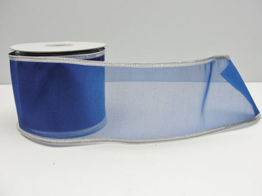 Wire Edge Floral Ribbon Royal Blue with silver edging 2.5" wide - Floral Supplies - Craft Supply House