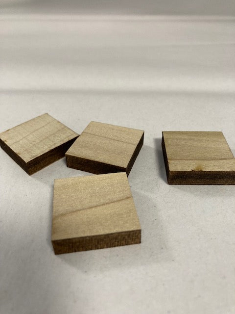 Wooden square tile one inch 1" x 1/4" thick set of 10