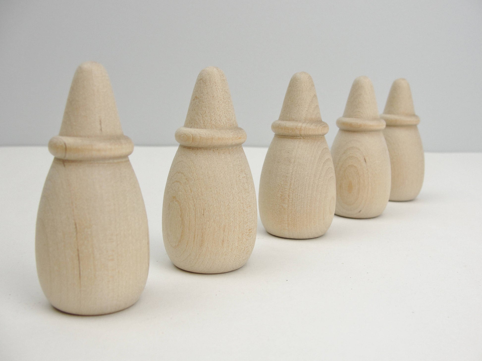 5 Wooden cone head dolls 2 1/2" tall, wooden contemporary Christmas tree, ring cone unfinished DIY - Wood parts - Craft Supply House