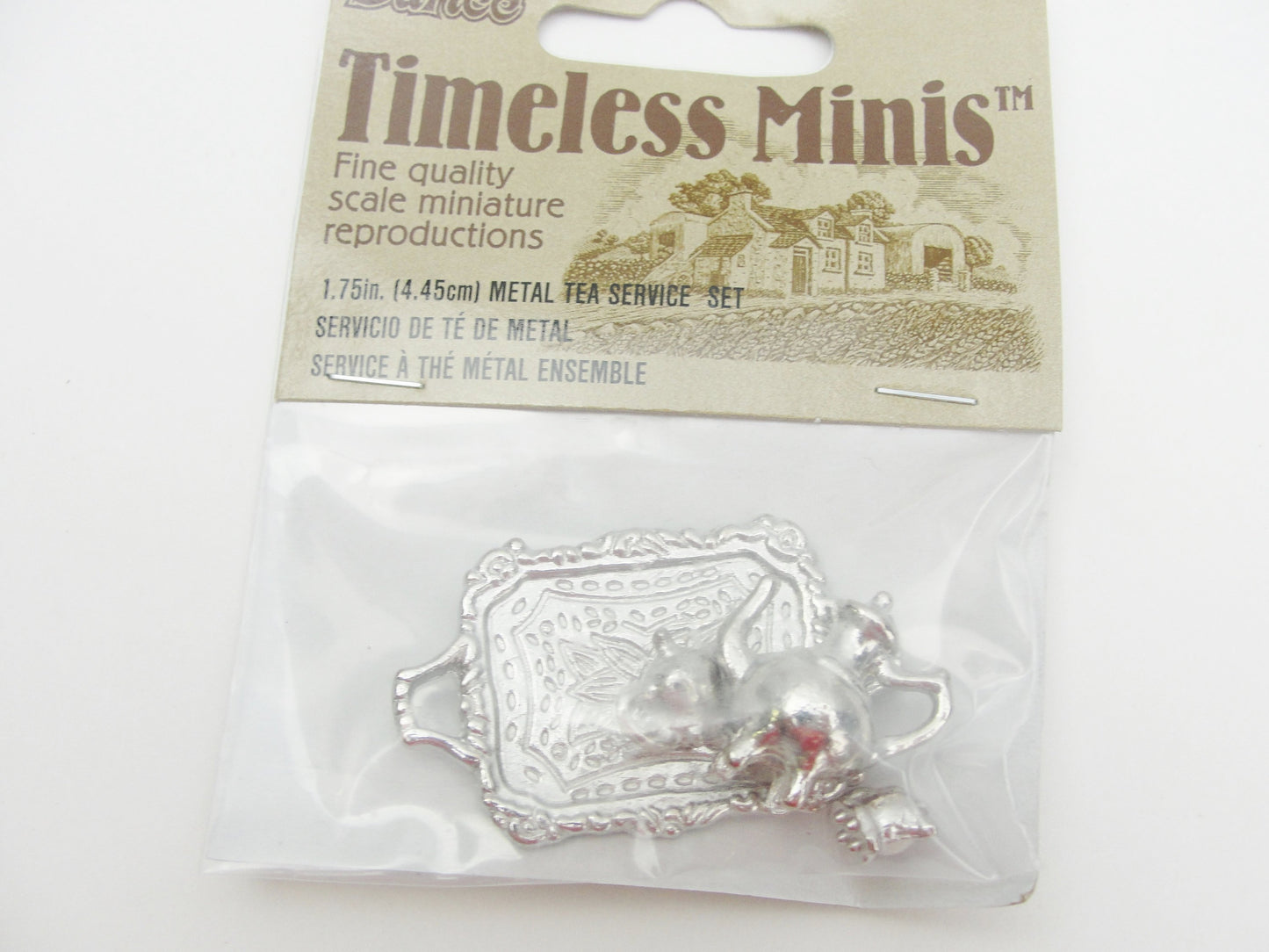 Dollhouse miniature silver tea set on tray - Miniatures - Craft Supply House