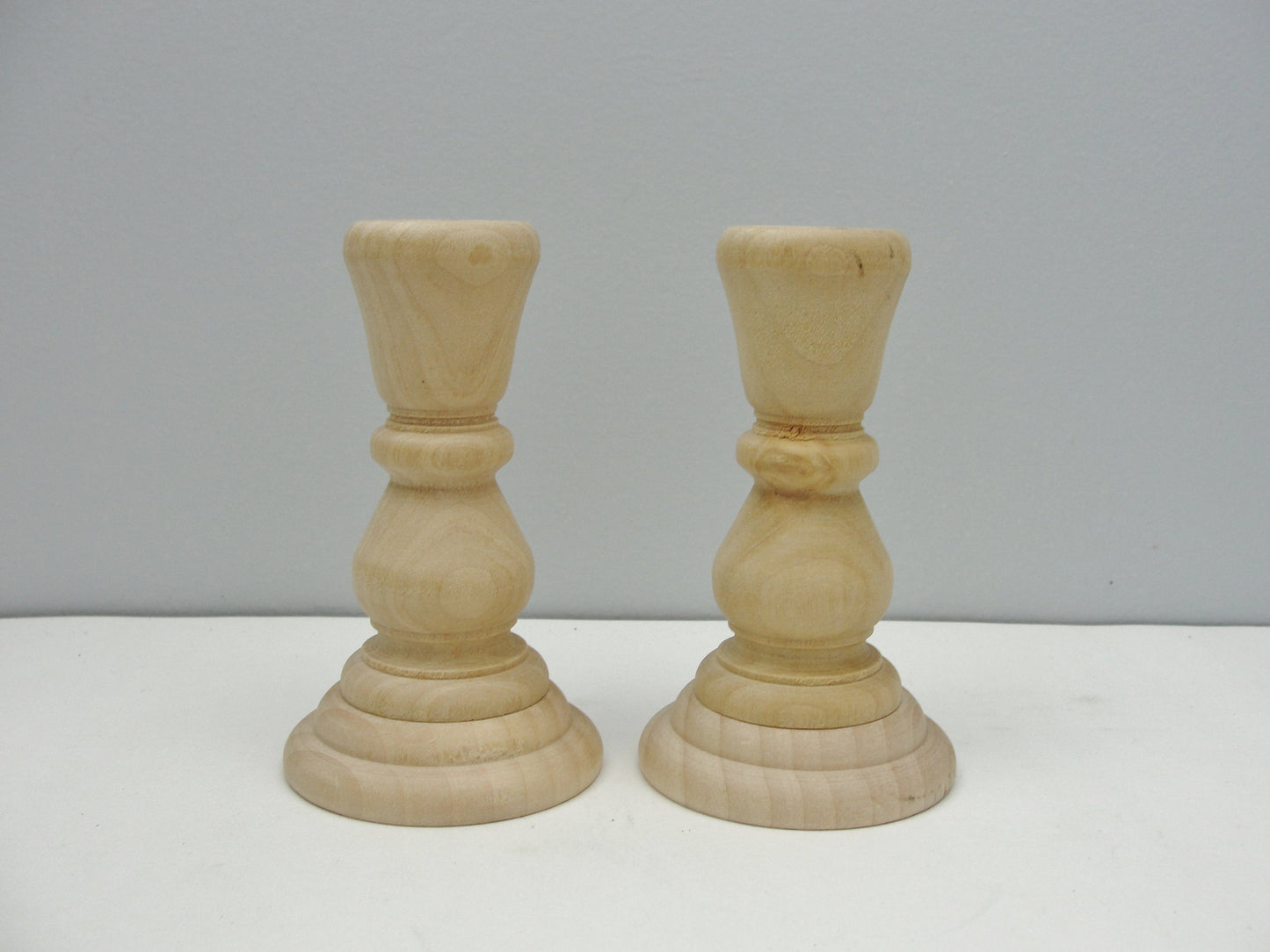 4 inch wood candle stick pair, candlestick pair, candle holders set of 2 - Wood parts - Craft Supply House