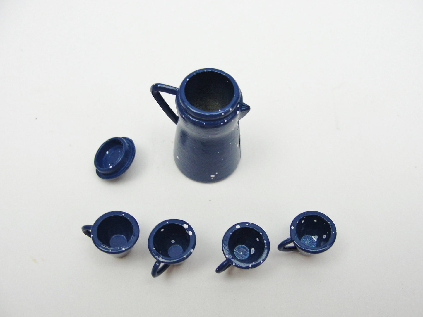 Dollhouse miniature metal coffee pot and cups - Miniatures - Craft Supply House