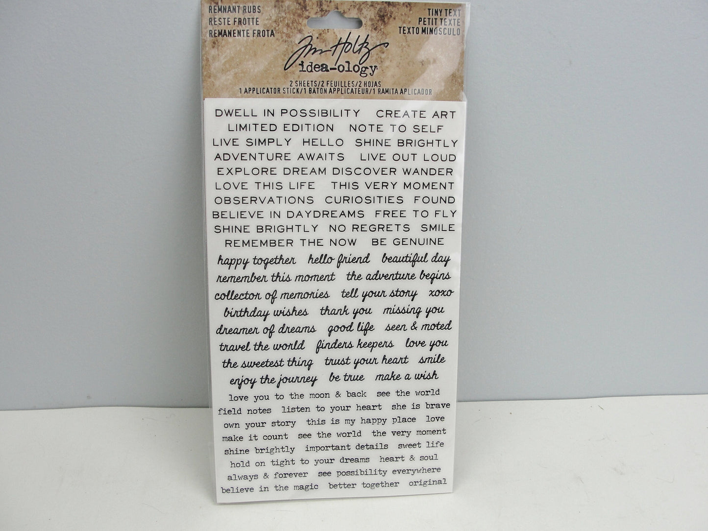 Tim Holtz Rub-ons choose Tiny Text, Gilded Accents, Specimen, Halloween, Eccentric or Christmas