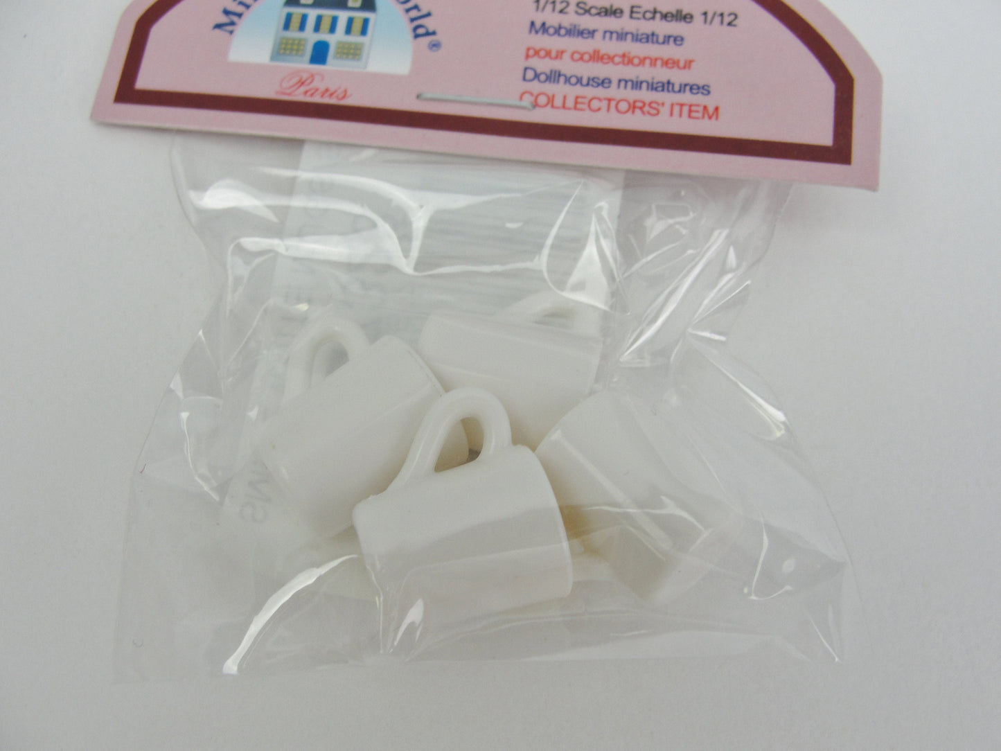 Dollhouse miniature white mugs (empty) set of 4