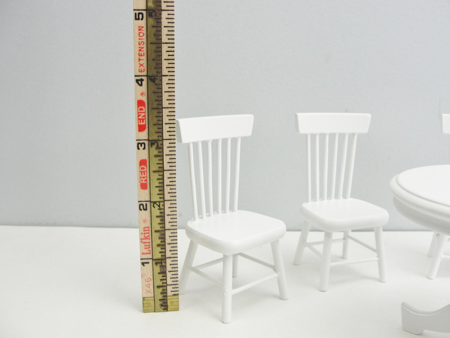 Dollhouse miniature furniture table and 4 chairs white