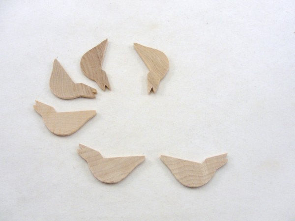 Small wood bird 1 3/4" x 1/8" unfinished set of 6 - Wood parts - Craft Supply House
