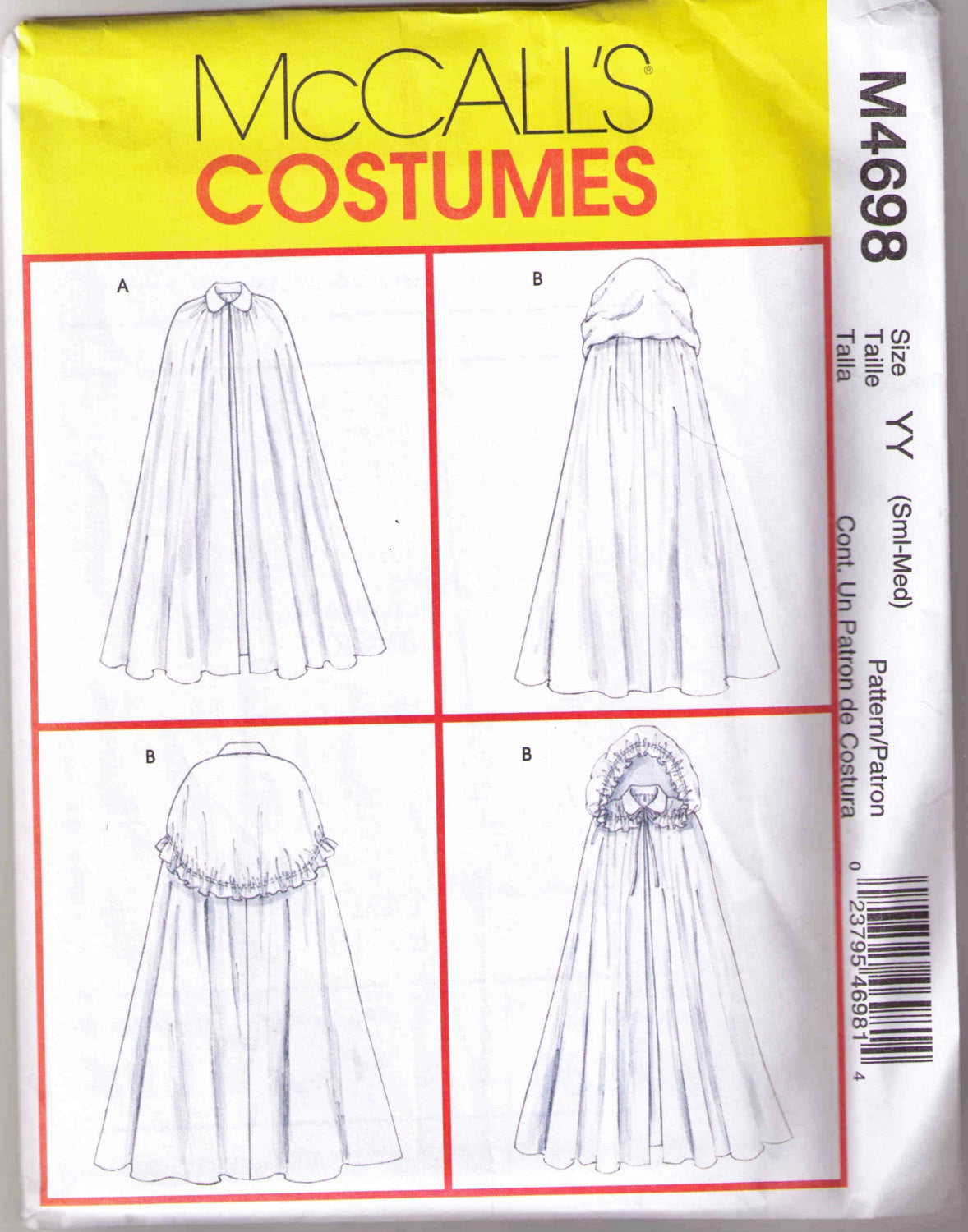 Cape pattern McCalls 4698 Adult sizes Small-Medium - Patterns - Craft Supply House