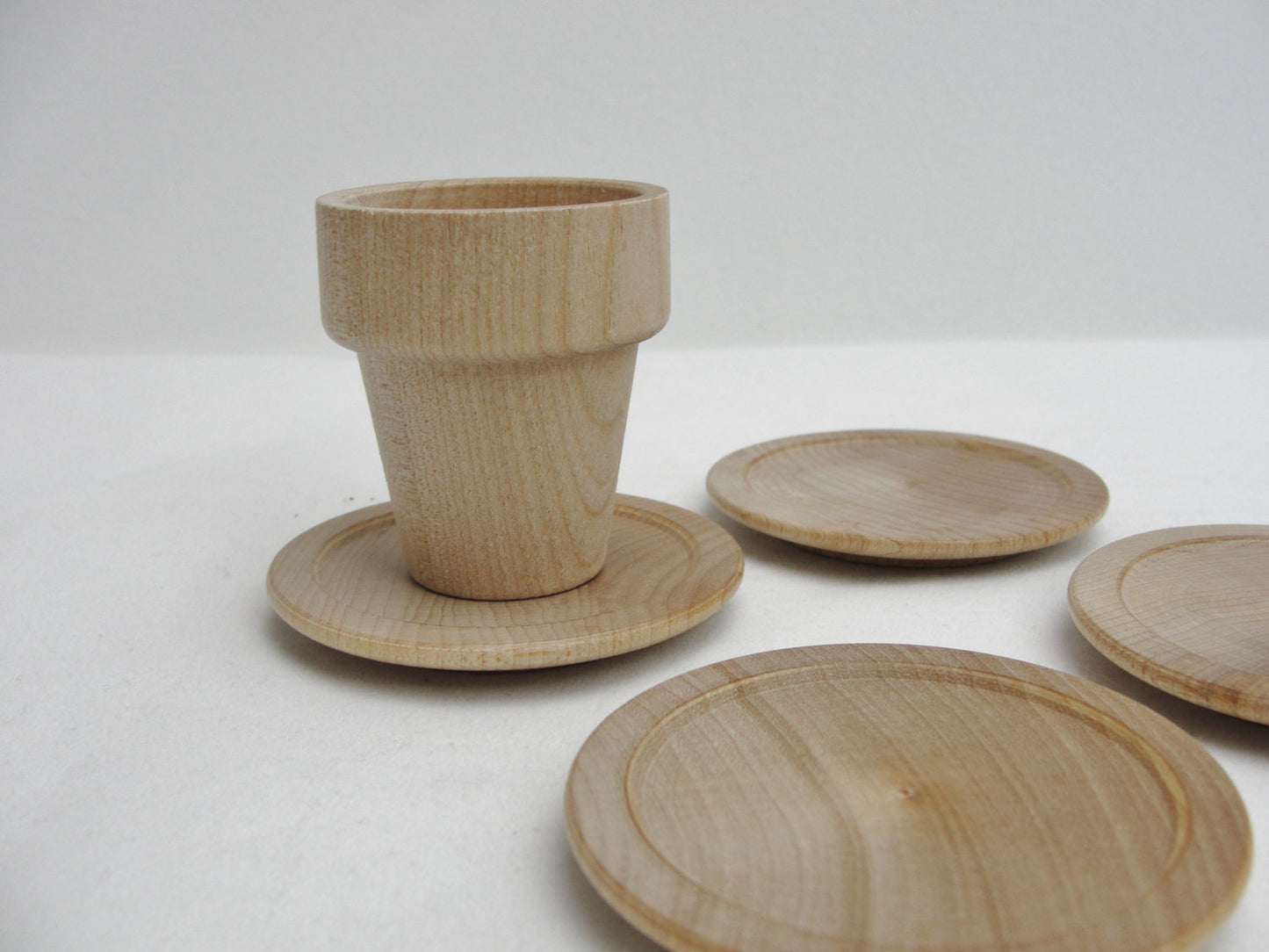 Miniature wooden plate 2 1/2" (2.5"), doll tea party wood plate, set of 4