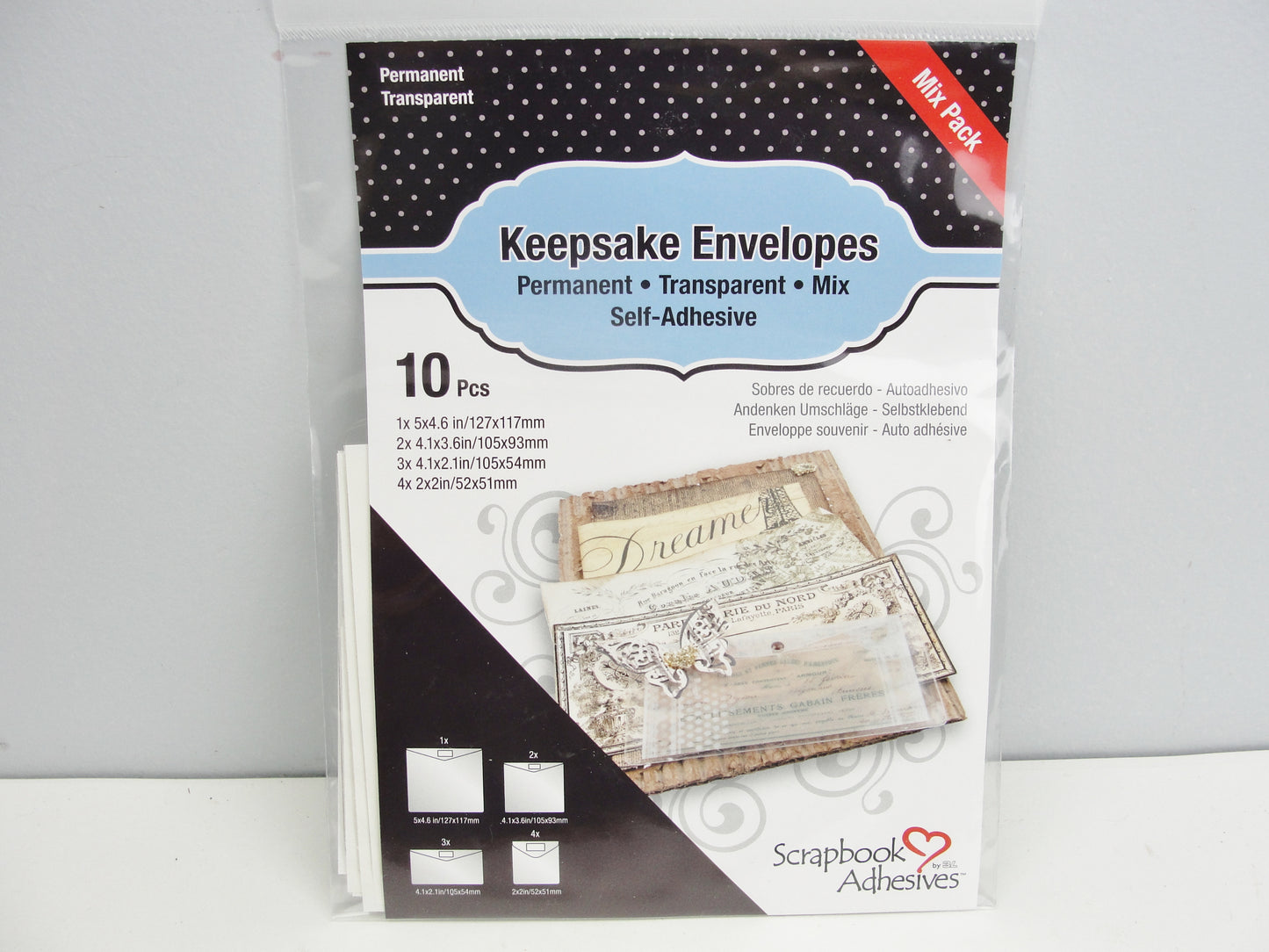 Keepsake envelope self adhesive for scrapbooking