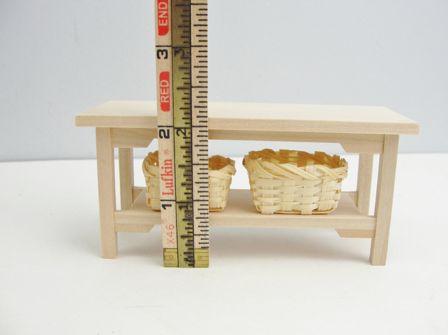 Dollhouse furniture storage table with baskets