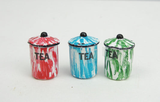 Miniature flow blue, red, or green canister set