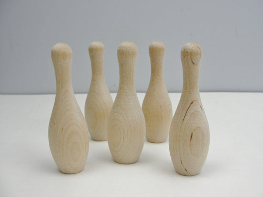 Miniature wooden bowling pins set of 5