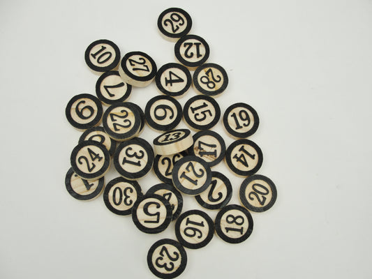 Round wooden bingo tiles set of 31 - Mixed Media Art Supplies - Craft Supply House