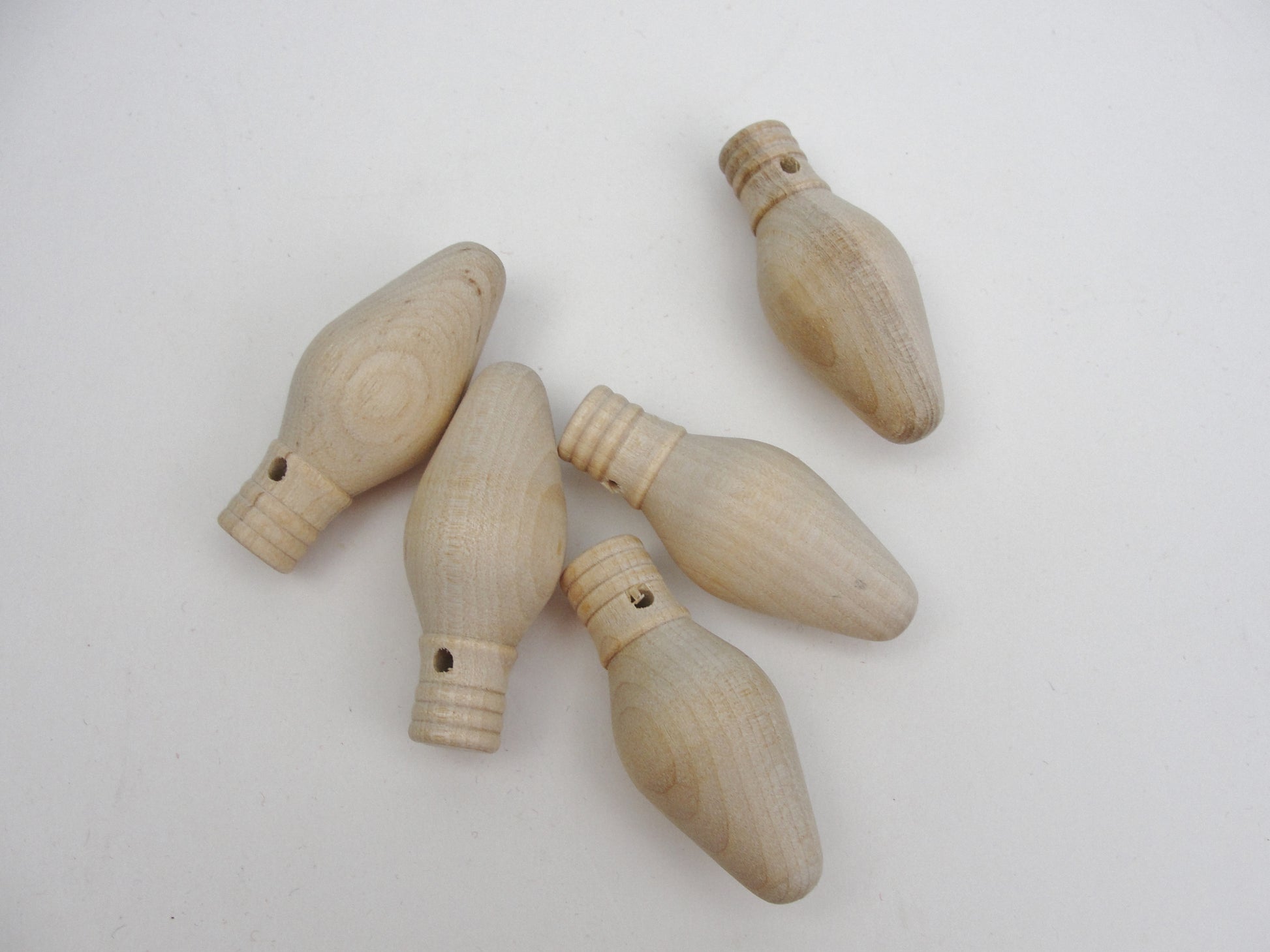 2" Wooden Christmas tree light ornament with hole set of 5 - Wood parts - Craft Supply House