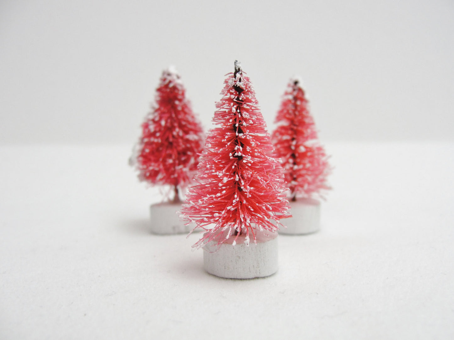 Frosted Pink bottle brush sisal trees 1.25" tall set of 3 - General Crafts - Craft Supply House