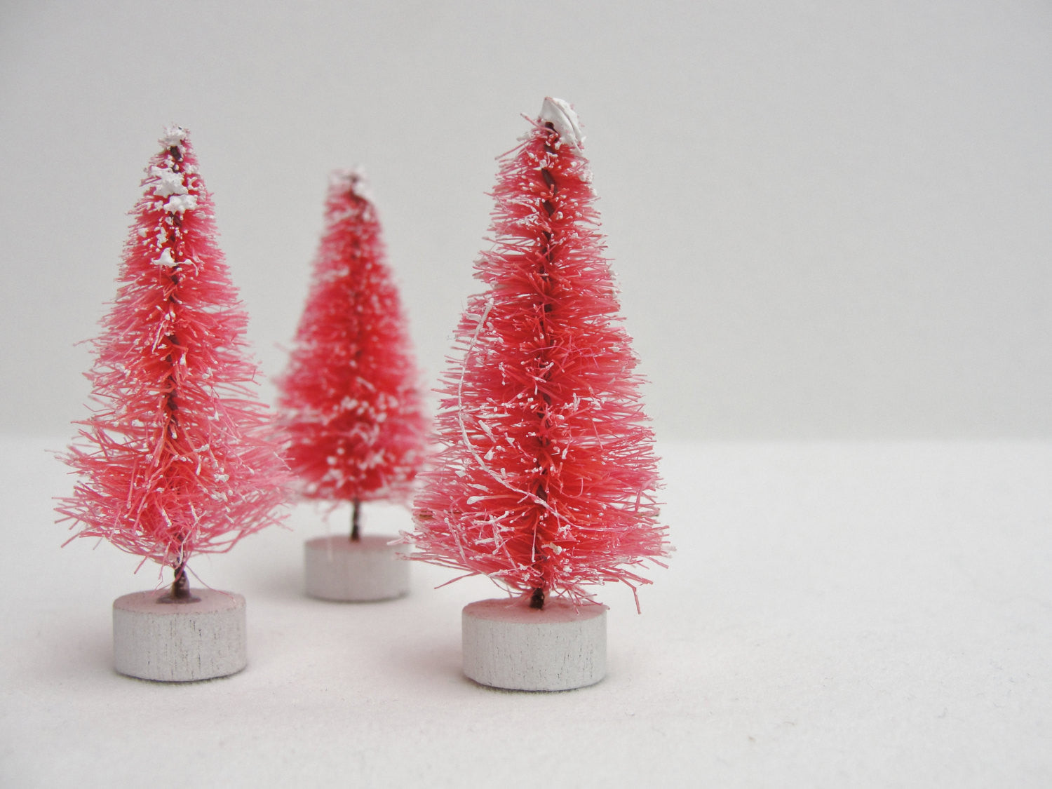 Frosted Pink bottle brush sisal trees 2" tall set of 3 - General Crafts - Craft Supply House