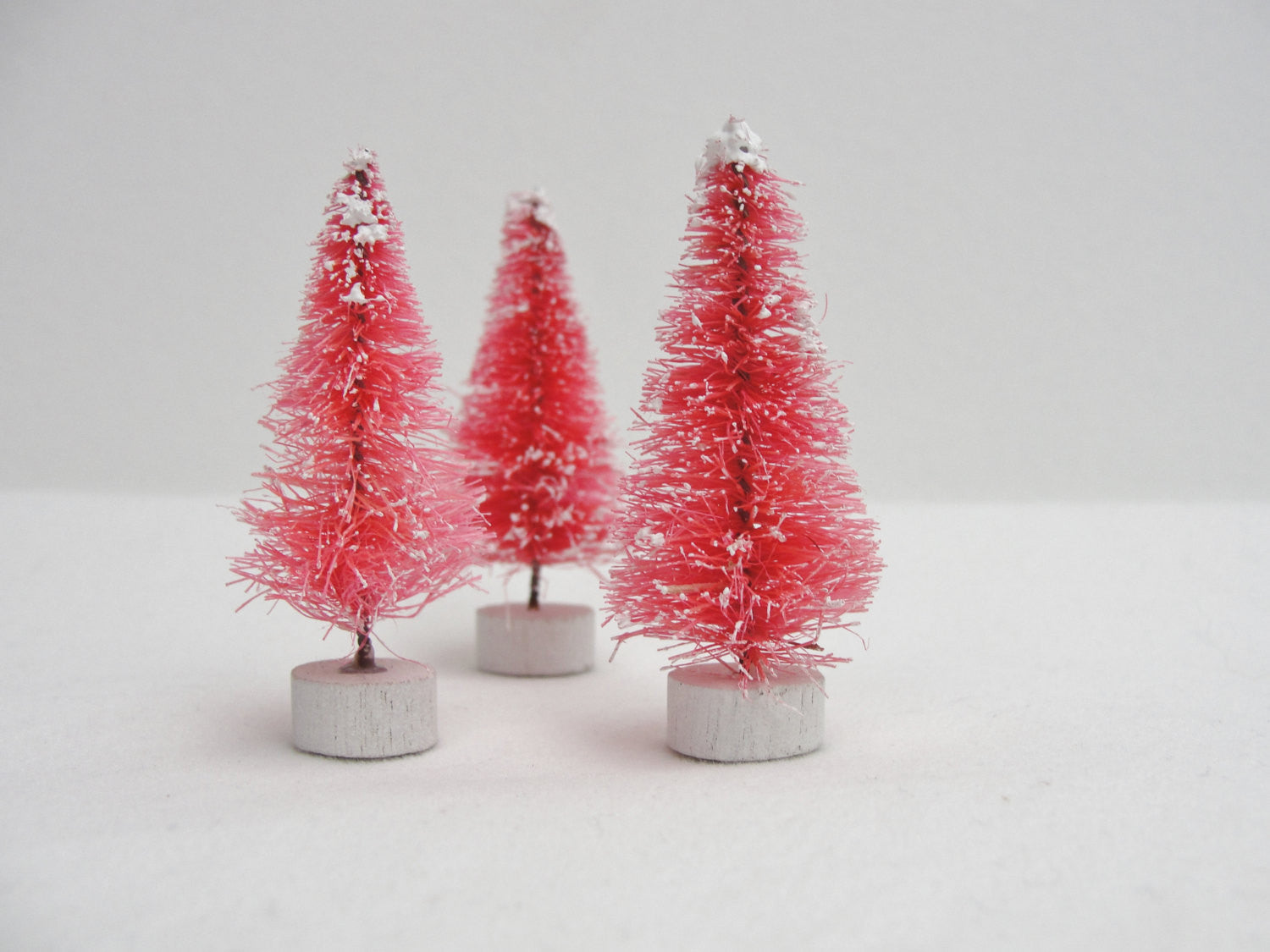 Frosted Pink bottle brush sisal trees 2" tall set of 3 - General Crafts - Craft Supply House