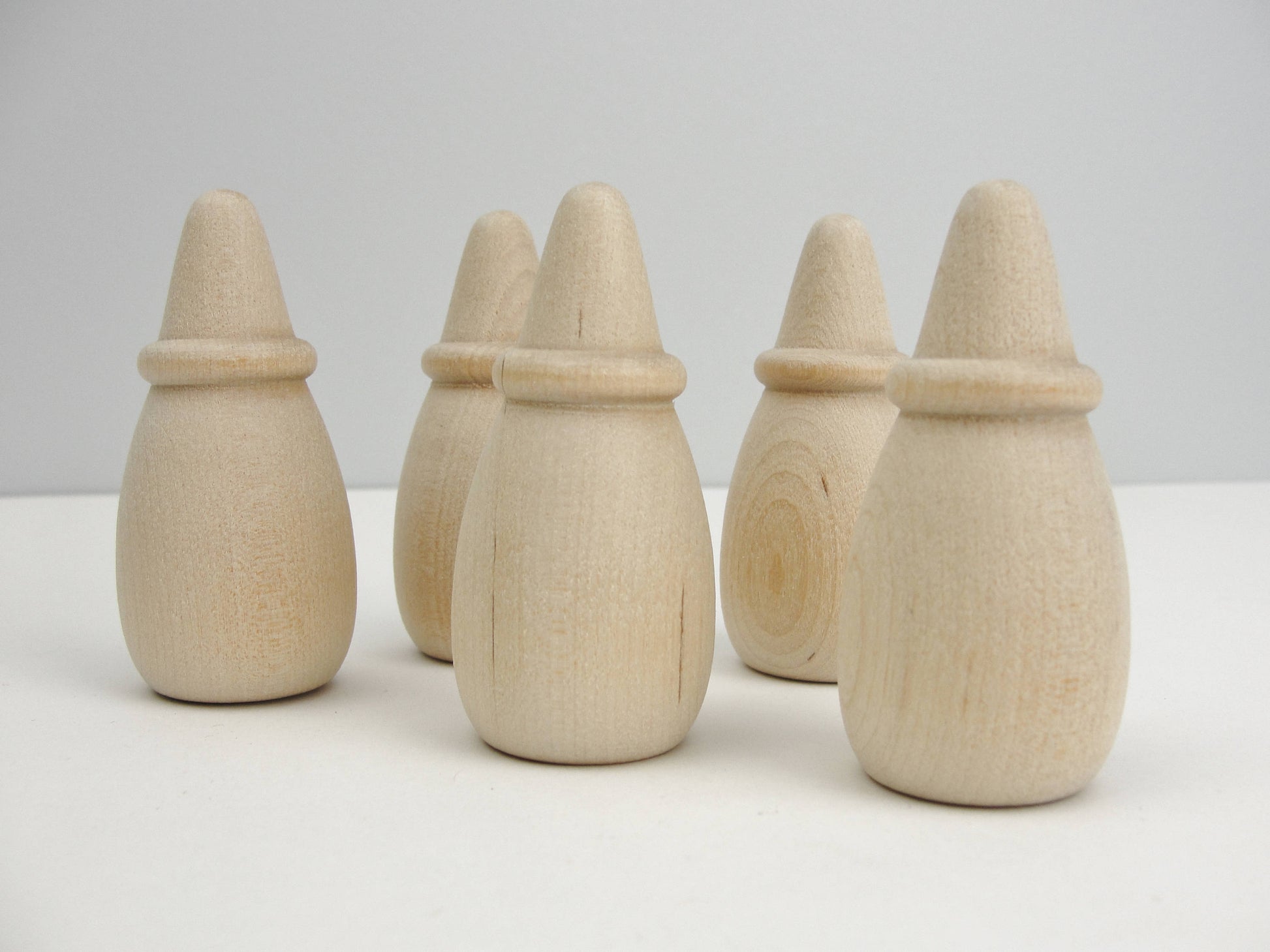 5 Wooden cone head dolls 2 1/2" tall, wooden contemporary Christmas tree, ring cone unfinished DIY - Wood parts - Craft Supply House