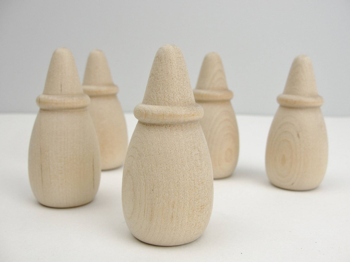 5 Wooden cone head dolls 2 1/2" tall, wooden contemporary Christmas tree, ring cone unfinished DIY - Wood parts - Craft Supply House