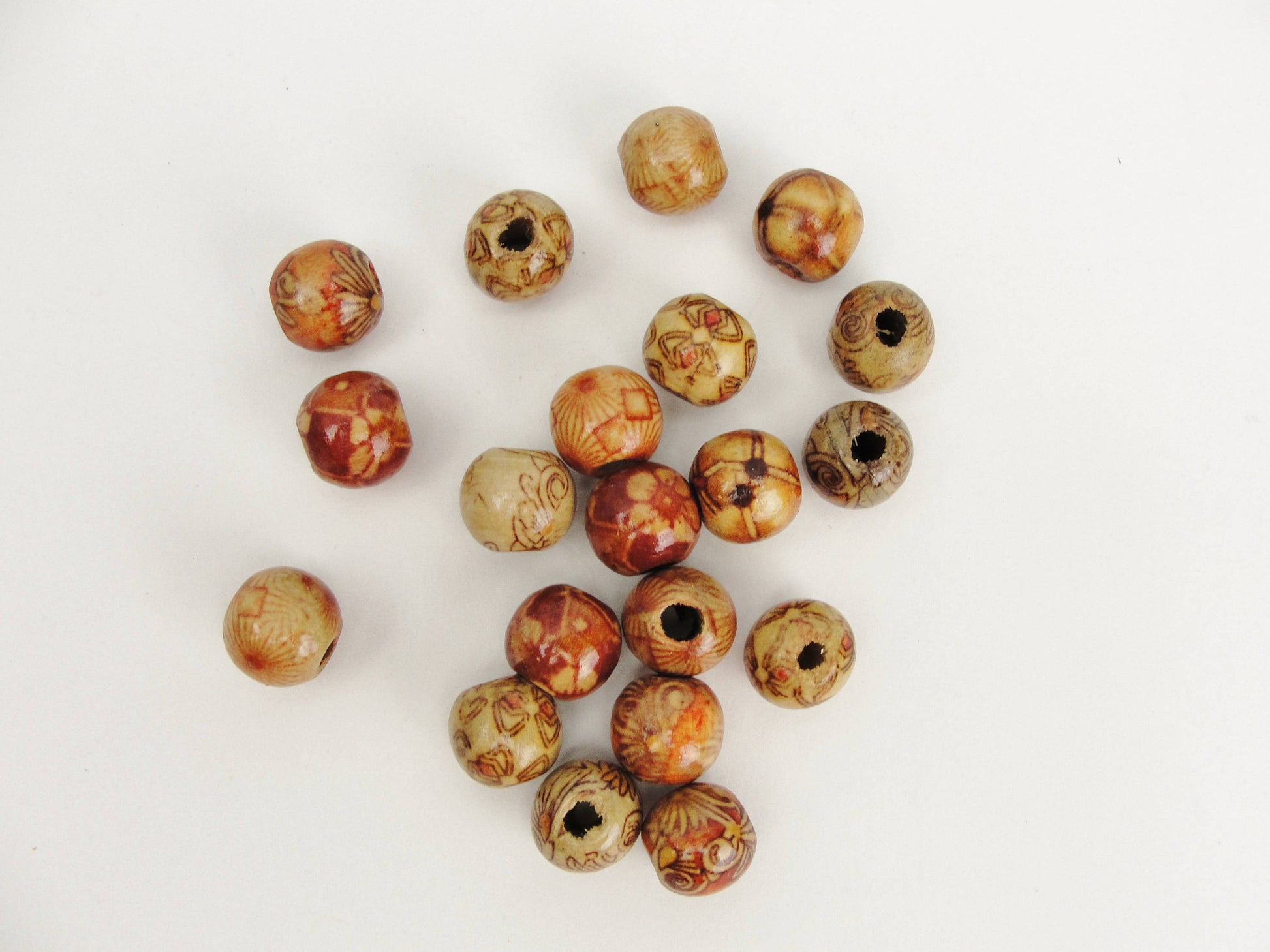 Barrel printed bead 12mm set of 20 - Wood parts - Craft Supply House