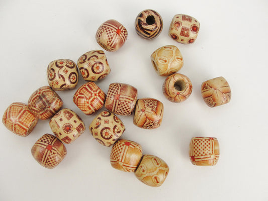 Barrel printed bead 16mm set of 12 - Wood parts - Craft Supply House