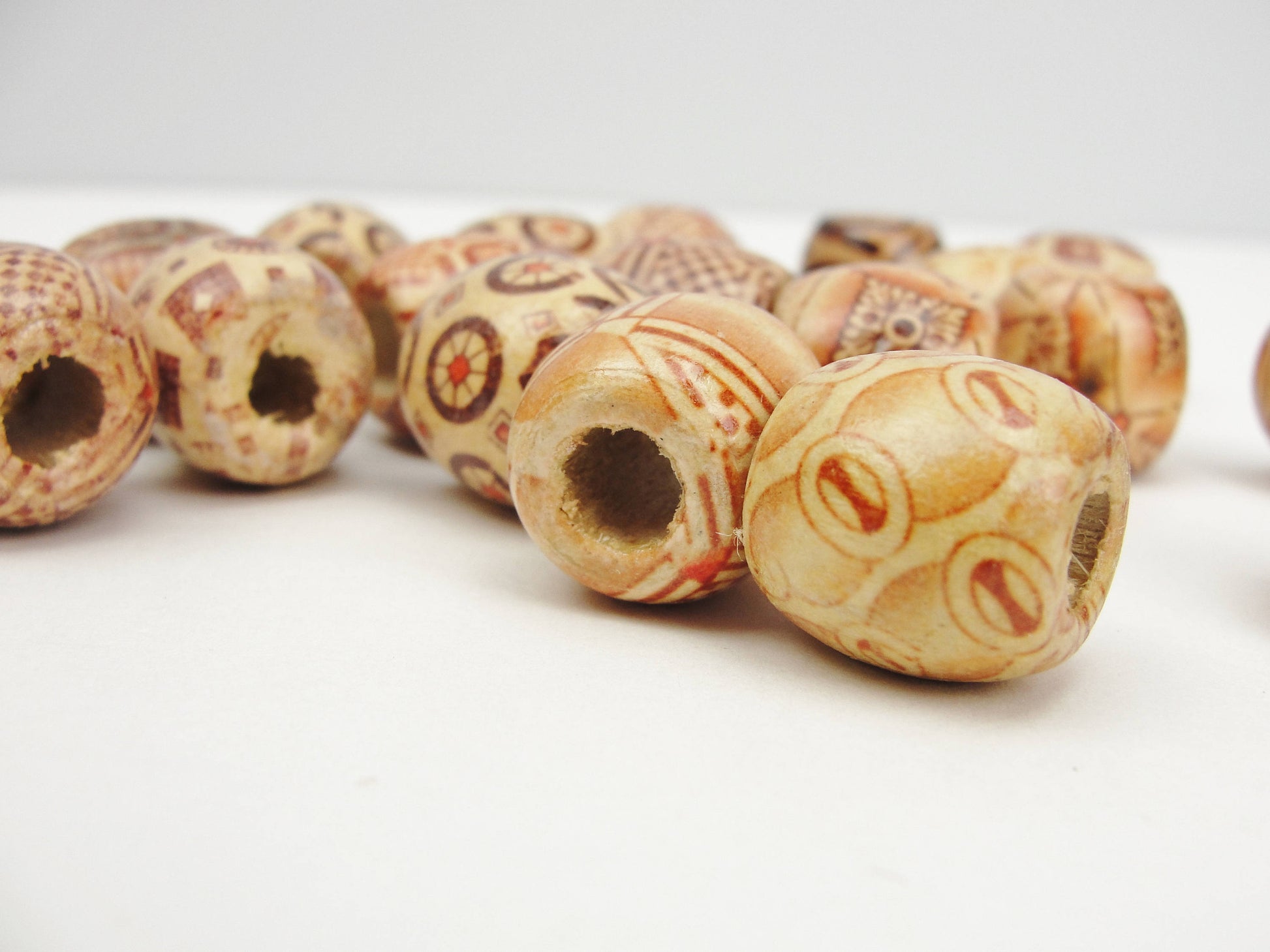 Barrel printed bead 16mm set of 12 - Wood parts - Craft Supply House