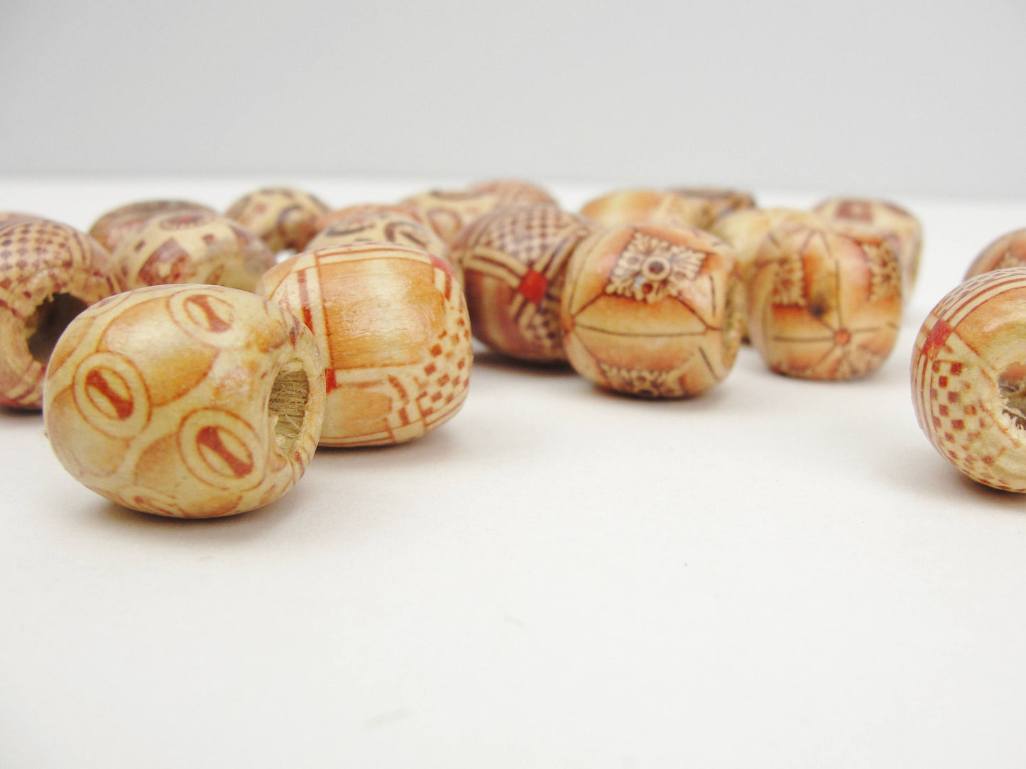 Barrel printed bead 16mm set of 12 - Wood parts - Craft Supply House