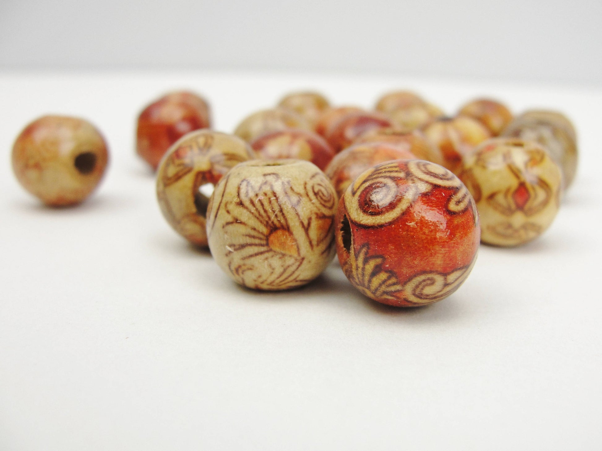 Barrel printed bead 12mm set of 20 - Wood parts - Craft Supply House