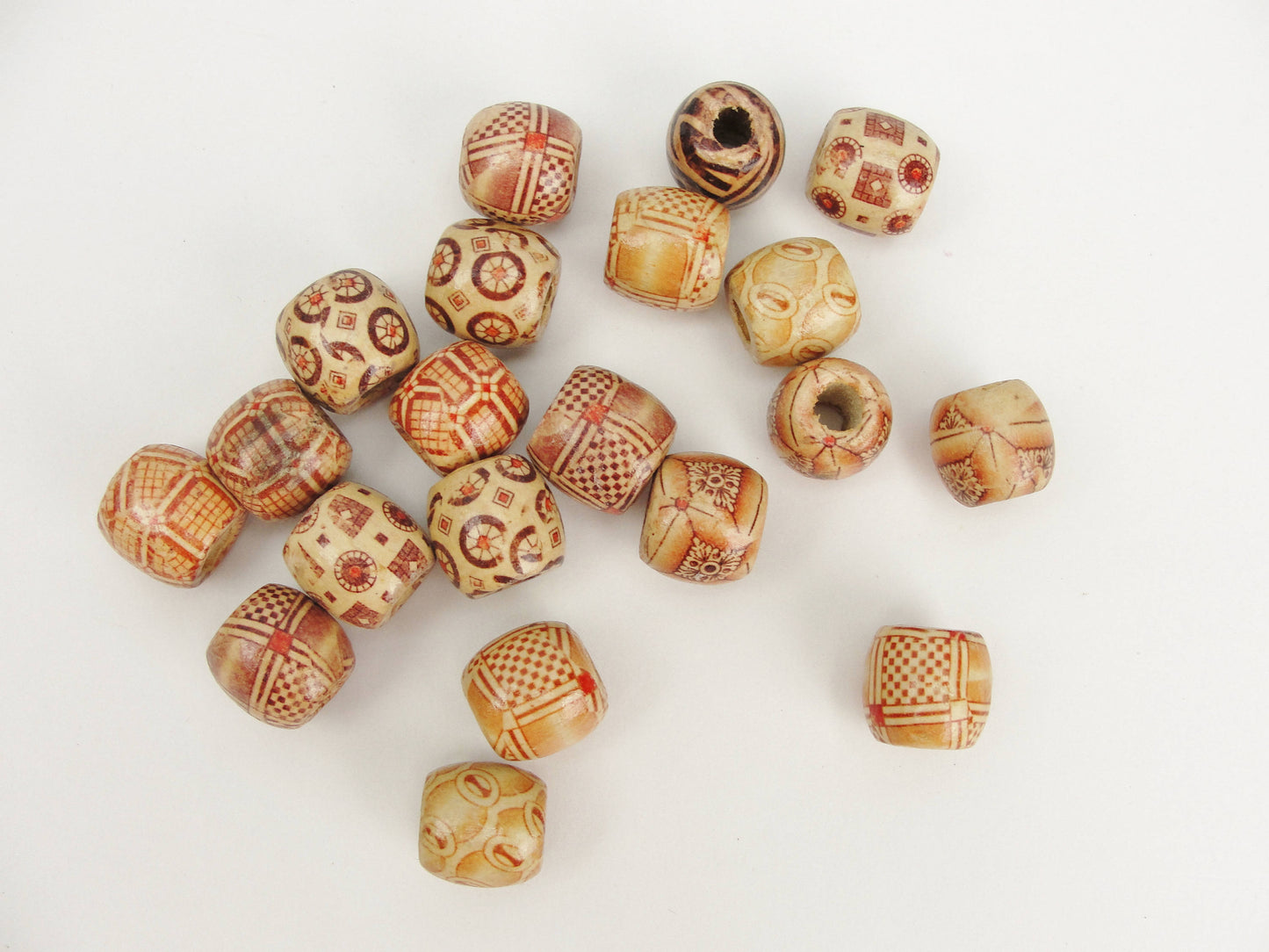 Barrel printed bead 16mm set of 12 - Wood parts - Craft Supply House