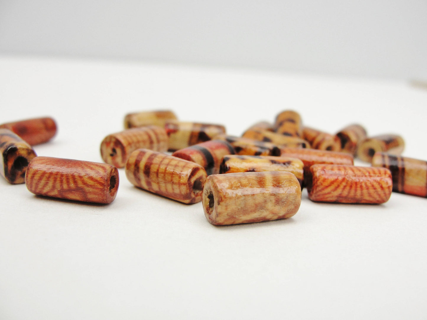 Tube printed bead 5mm x 11mm set of 20 - Wood parts - Craft Supply House