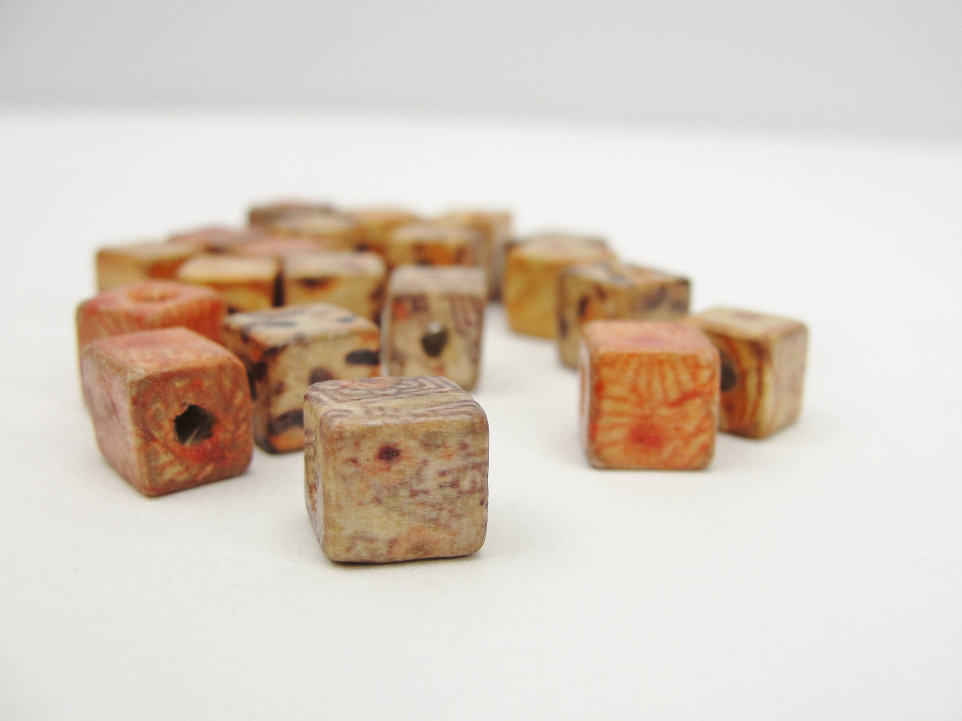 Square printed bead 8mm set of 20 - Wood parts - Craft Supply House