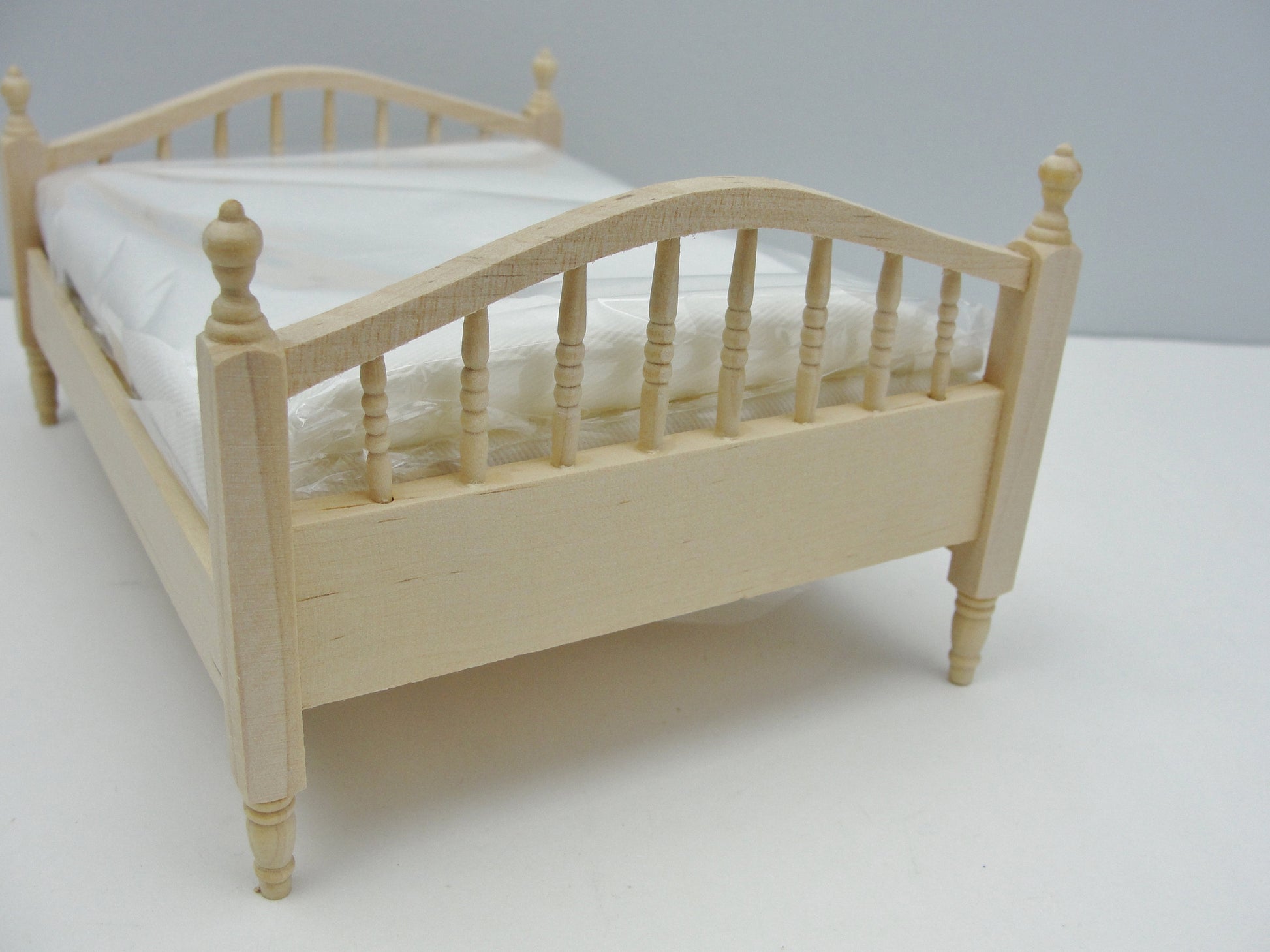 Dollhouse furniture miniature double bed with spindle headboard - Miniatures - Craft Supply House