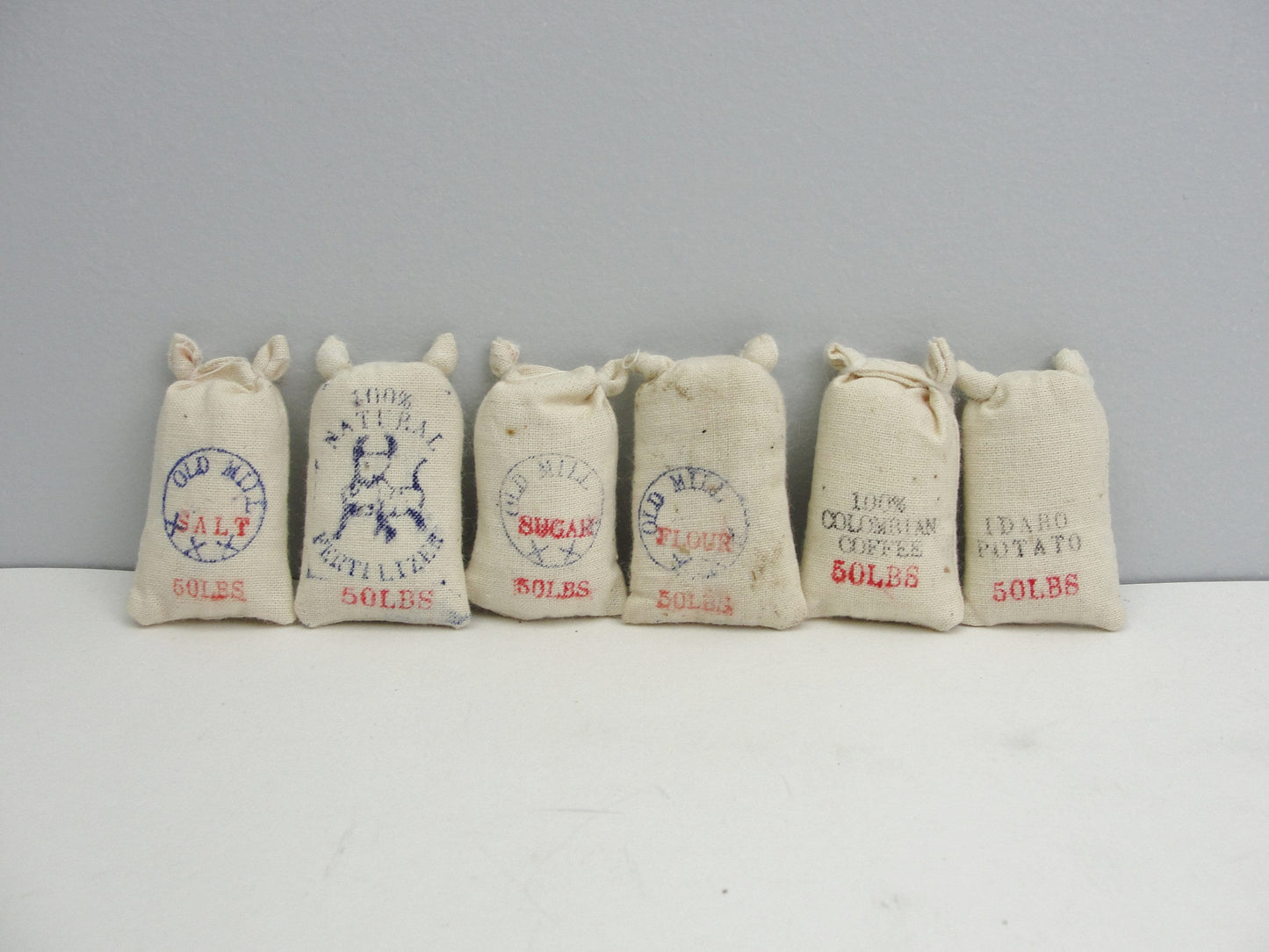 Miniature feed sacks set of 6