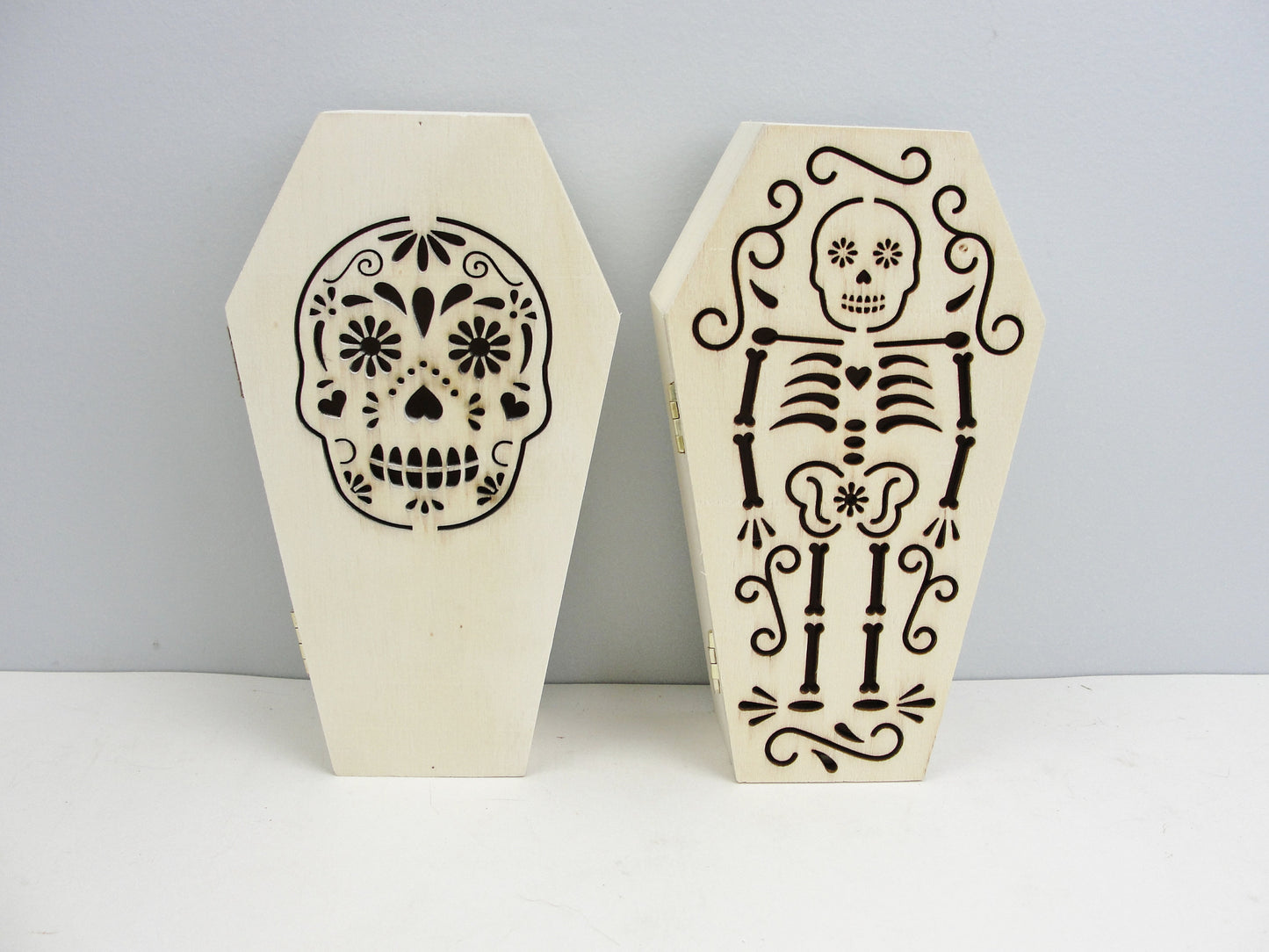Wooden coffin choose your style sugar skull or skeleton