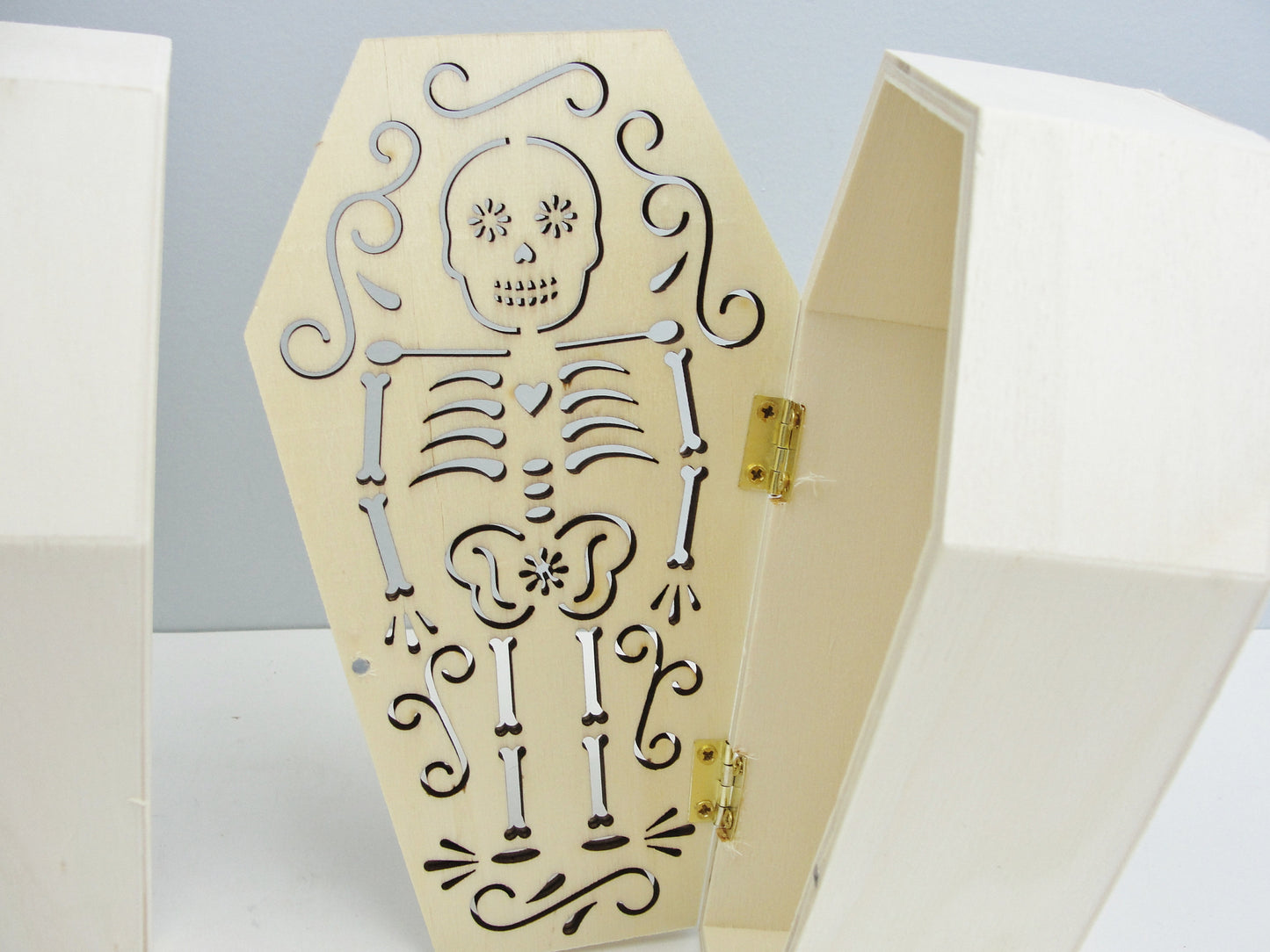 Wooden coffin choose your style sugar skull or skeleton