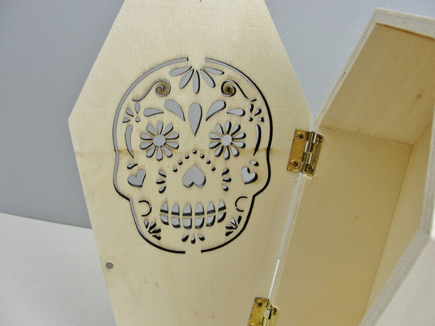 Wooden coffin choose your style sugar skull or skeleton