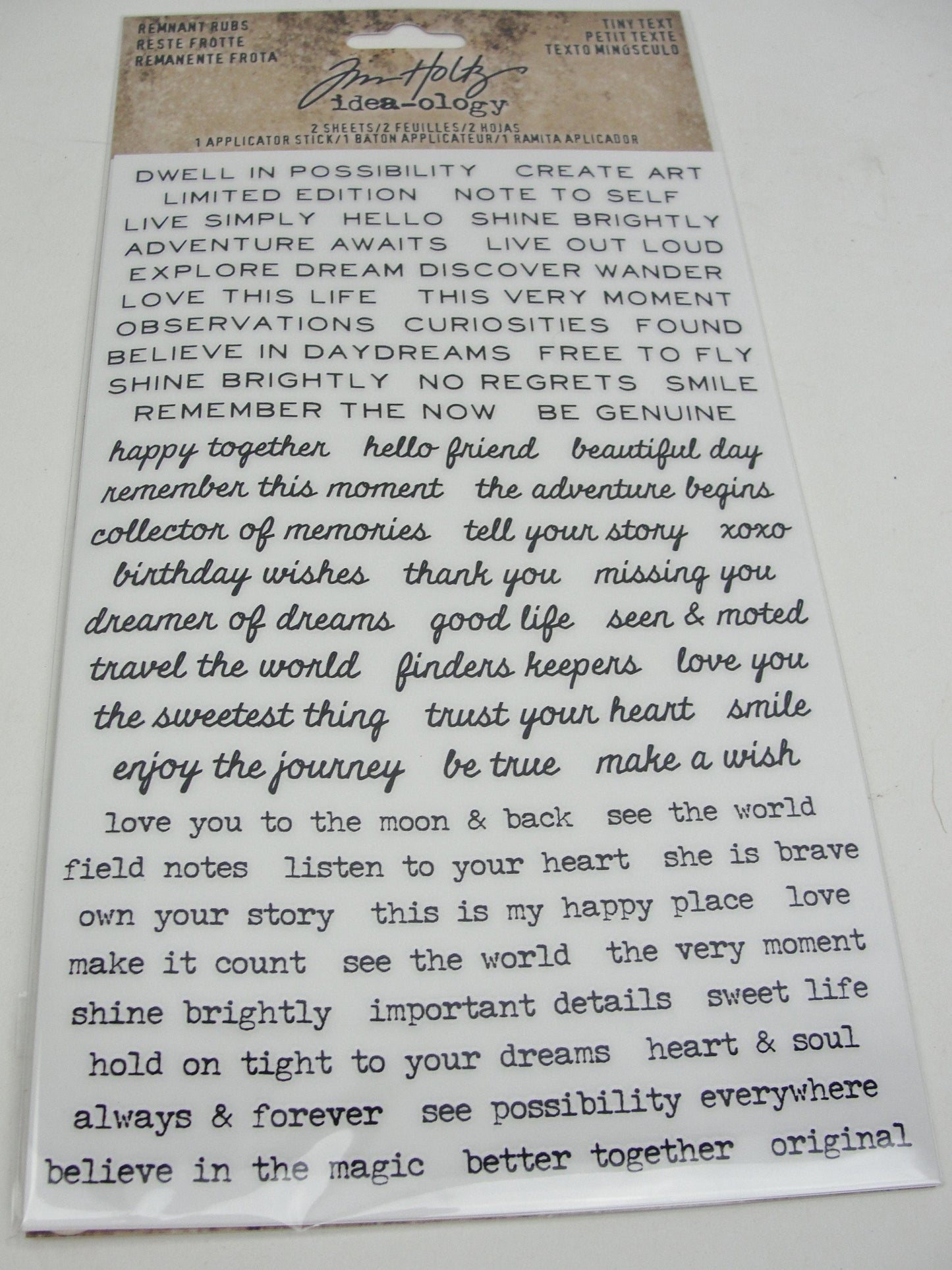 Tim Holtz Rub-ons choose Tiny Text, Gilded Accents, Specimen, Halloween, Eccentric or Christmas