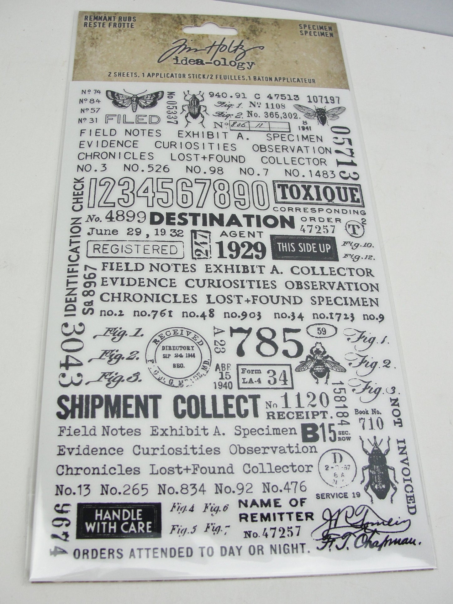 Tim Holtz Rub-ons choose Tiny Text, Gilded Accents, Specimen, Halloween, Eccentric or Christmas