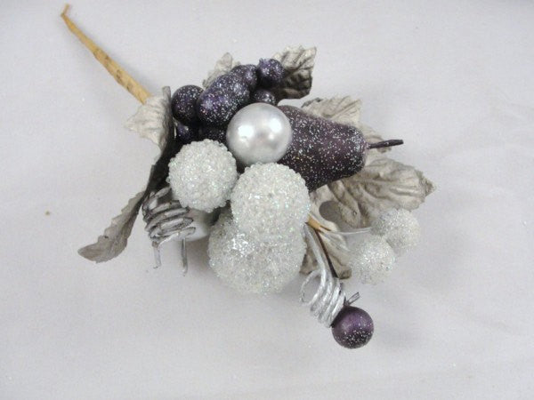 Set of 5 Glittery silver and purple floral picks - Floral Supplies - Craft Supply House