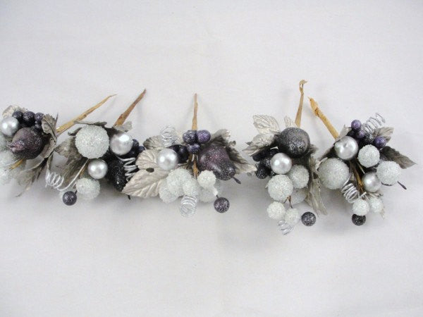 Set of 5 Glittery silver and purple floral picks - Floral Supplies - Craft Supply House