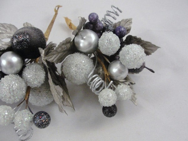 Set of 5 Glittery silver and purple floral picks - Floral Supplies - Craft Supply House
