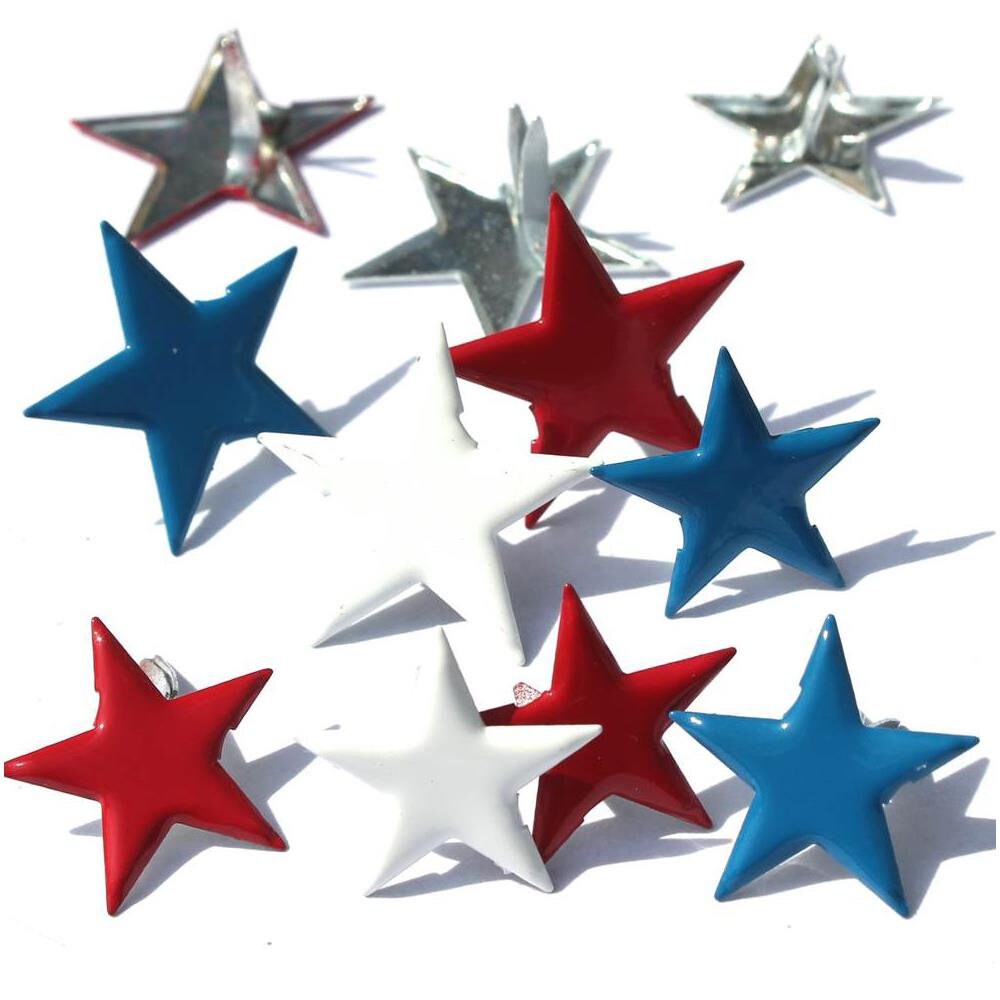Red White and Blue star brads paper fasteners