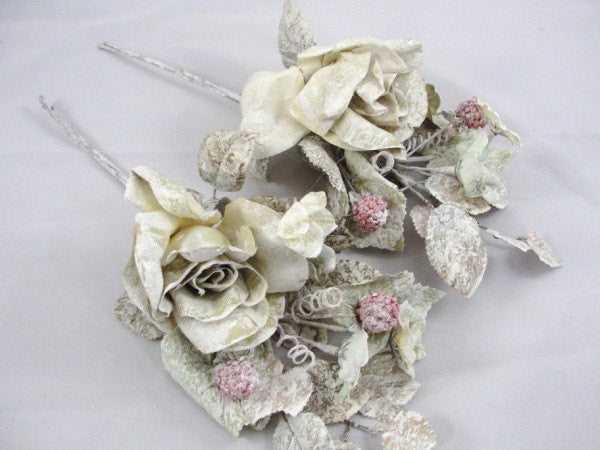 Elegant Green frosted rose floral picks set of 2 - Floral Supplies - Craft Supply House